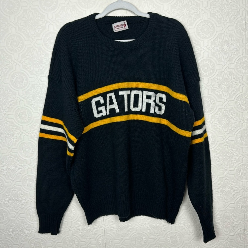 Vintage 80s Cliff‎ Engle Sweater Varsity Crewneck Crew Knit Sports Team Gators - Picture 2 of 11